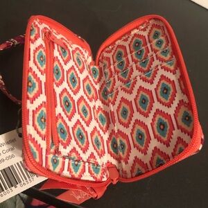 Vera Bradley All In One Wristlet CALL ME CORAL Zip Around Pink  Floral Paisley